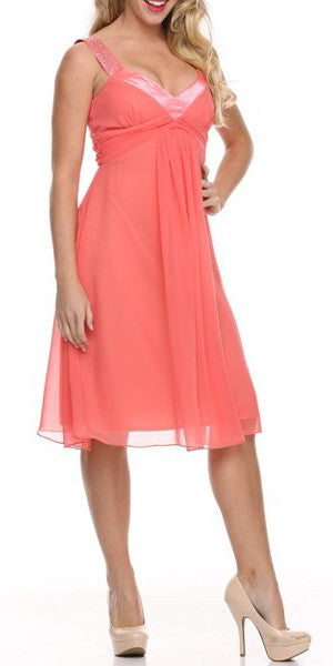 Chiffon Dress Knee Length Rhinestones Straps Gown