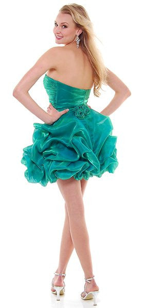 Metallic Organza Short Bubble Strapless Ruched Dress
