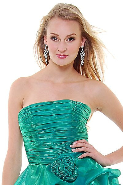 Metallic Organza Short Bubble Strapless Ruched Dress