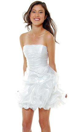 Metallic Organza Short Bubble Strapless Ruched Dress